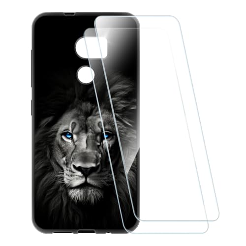 ESACMOT Funda Estampada + 2 Protectores de Pantalla Vidrio Templado Compatible con HTC One X10, Carcasa Suave Antigolpes y Película HD (León 2)