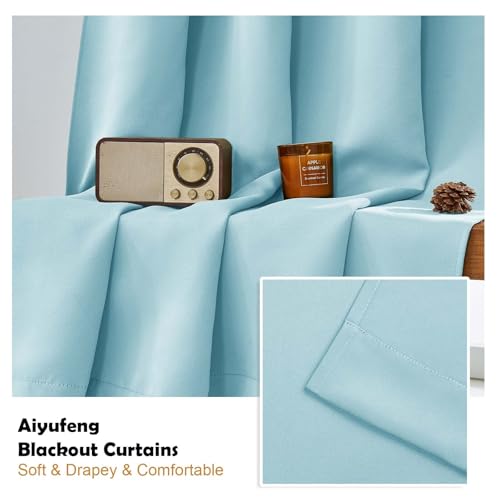 Image of Aiyufeng Aqua Blackout Curtains for Bedroom 84 Inch Length 2 Panels Set, Solid Thermal Insulated Privacy Energy Saving Living Room Window Treatment Curtains Blackout Drapes, W40 x L84 Inch,Aqua