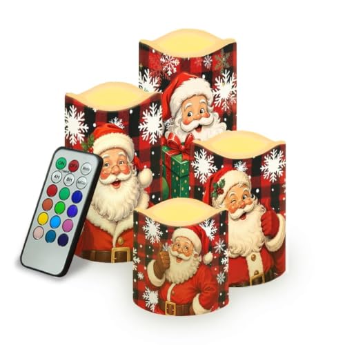 Image of Christmas Tree LED Flameless Candles | Xmas 4 Pack LED Flickering Battery Operated, Color Changing, Electric Pillar Candles for Living Room, Christmas Decoration
