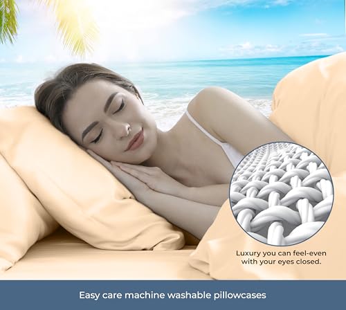 Image of ROYALE LINENS 100% Organic Cotton Percale Pillowcases Set of 2 - Standard Size Percale Pillowcase - Standard Set of 2 Pillow Cover - Breathable, Cool & Crisp Pillow Cases (20 inchx26 inch, Sand)