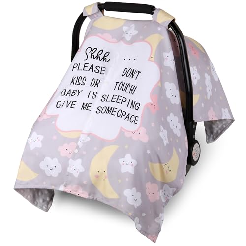 Metplus Funda de asiento de coche 2 en 1 estilo de escritura, toldo de asiento de coche para bebés, funda de lactancia multiusos para mamá, fundas para portabebés Minky, niño recién nacido, apertura