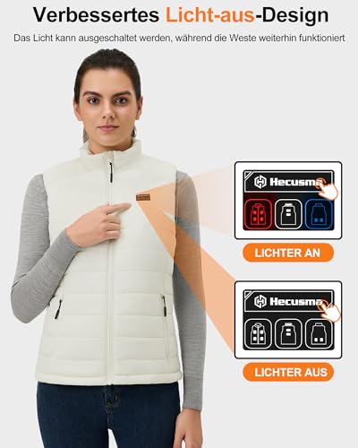 Hecusma Heizweste Damen mit Powerbank 16000mah 7.4V, 9 Heizzone Beheizbare Weste Damen, Leichte Elektrisch Wärmeweste mit Akku für Skifahren, Outdoor