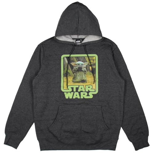 Star Wars Men's The Mandalorian Baby Yoda Grogu Adult Pullover Hoodie, Small Charcoal Heather