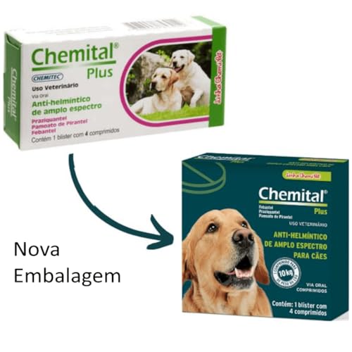 Chemital Plus Com 4 Comprimidos Chemitec Vermífugo Para Cães Kit Com 2 Cx