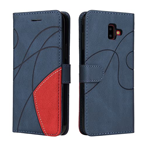 Samsung J6 Plus Case Geometric, Shockproof Wallet Case PU Leather with Card Holder Stand Magnetic Scratchproof Protect Folding Flip Phone Case for Samsung Galaxy J6 Plus Cover Women Men, Blue