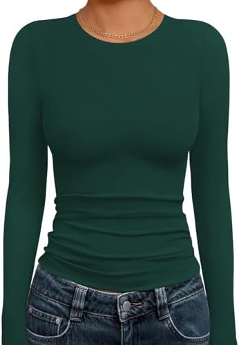 Cuptacc Langarmshirt Damen Rundhals Modal Top Slim Fit Basic Pullover | Modal,Round Neck,Enganliegend,Stretch,Langärmlig,Feine Gerippte,Warm Halten,Casual,Komfort,Vielseitig,Einfar