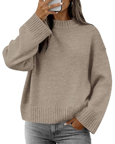 ATHMILE Sweaters for Women 2026 Fall Fashion Outfits Long Sleeve Loose Casual Crewneck Ribbed Knit Pullover Winter Clothes Camel