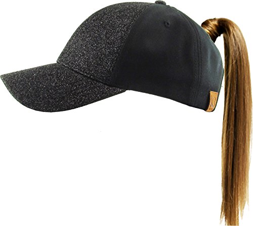 Image of Classic Plain Ponytail Messy High Bun Headwear Adjustable Cotton Trucker Mesh Glitter Hat Baseball Cap