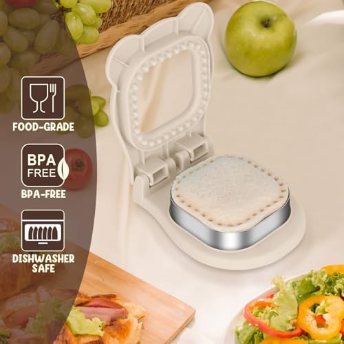 TACGEA Uncrustable Sandwich Maker – 3.7inch Sandwich Sealer and Cutter for Lunchbox and Breakfast, Square Shape, Beige — view 2