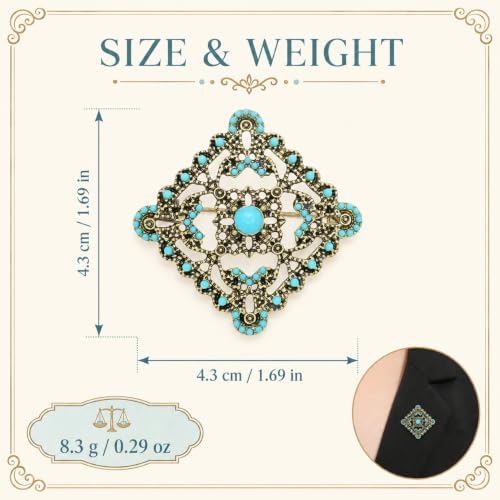 Image of Turquoise West Cowboy Oval Tear Drop Brooch Pin for Women Retro Brooches Pins Classic Fashion Jewelry Accessories Gift