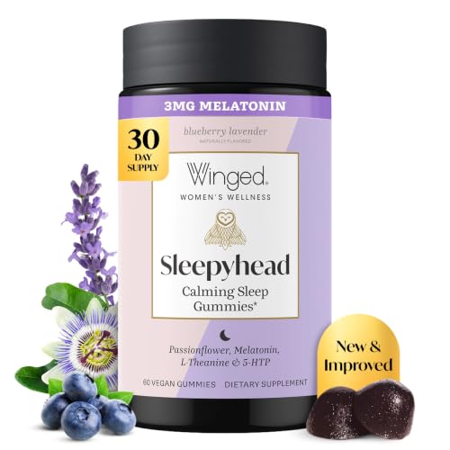 Winged Wellness Sleepyhead Natural Sleep Gummies for Women - Prime Sleep Support Aid for Adults with 3mg Melatonin L-Theanine 5-HTP - Blueberry Lavender Flavored - 30 Servings