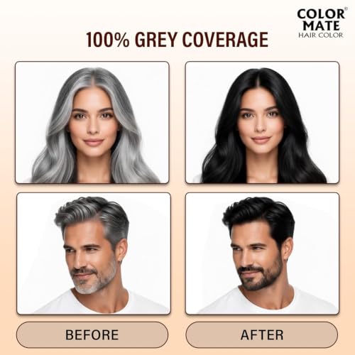 Image of Color Mate Natural Henna Hair Color Powder Black | No Ammonia Hair Colour | Long Lasting Natural Color | Soft, Smooth & Shiny Hair | 8 Minute Application | 10g | Pack of 10