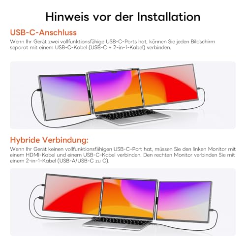 Omiodo 14" Laptop Bildschirm Erweiterung Screen Extender FHD 1200P Anti-Glare Ultradünn Tragbarer Monitor Für Laptop mit Ständer Plug &… – Ansicht 6