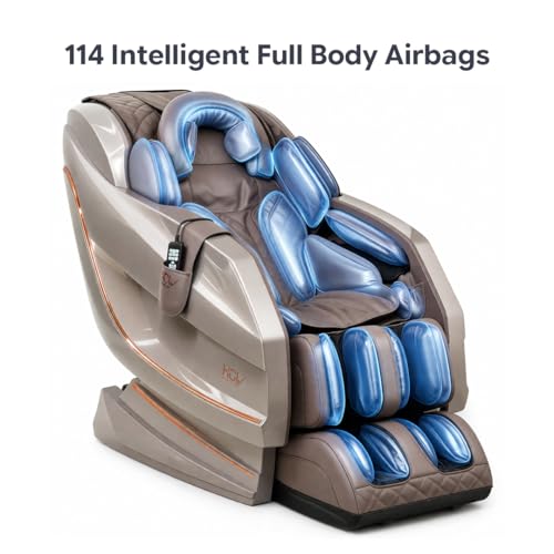 Image of HCI eRelaxic Advanced Electric Massage Chair with 114 Airbags & 185 CM S&L Track Full-Body Chair with Heat Therapy | Foot Rollers | Space-Saving Design for Home and Office Relaxation (Pink Brown)