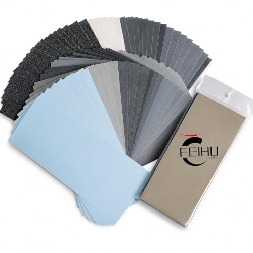 FEIHU Schleifpapier Set Körnung von 120/180/240/320 bis 7000/8000/10000 Wasserfest Nass & Trocken für automatisiertes Schleifen epoxidharz Holz Stein Lack Metall Autos 9 x 3.6 Zoll(51 Stück)