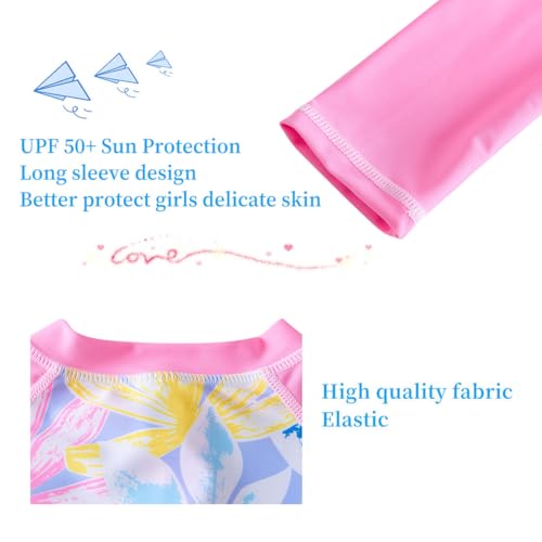 Image of UMELOK Girls Long Sleeve Rash Guard One Piece Swimsuits with UV Protection Sunsuit