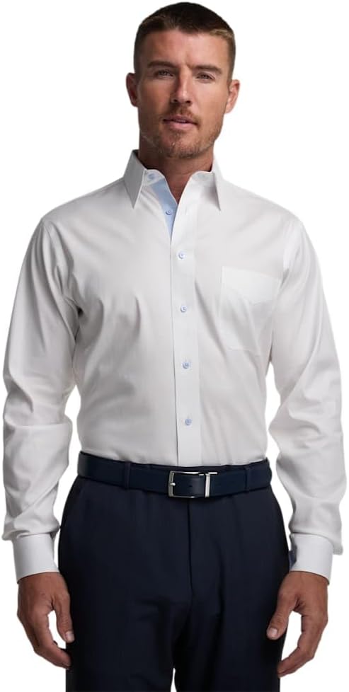 Paul Fredrick Men's Slim Fit Comfort Stretch Non-Iron Solid Dress Shirt