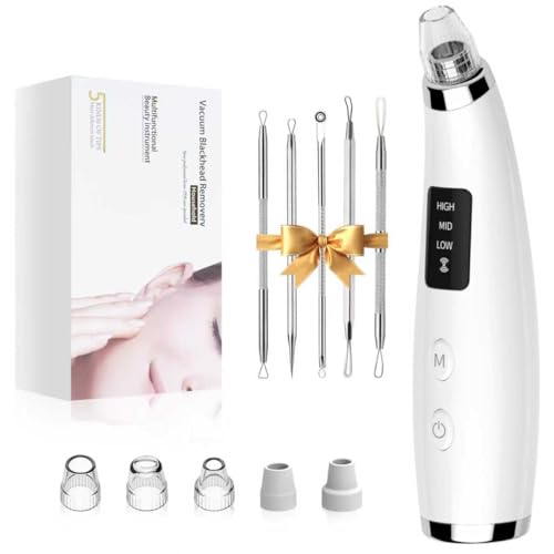 facial pore blackhead remover vacuum - fore cleaner and blackhead extractor with 3 adjustable suction levels - 5 probes - pore vacuum kit for womenampmen white
