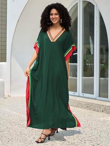 Image of KECVOT Kaftan Dresses for Women V-Neck Print Swimsuit Cover Up Plus Size Beach Caftan Lounge Dress