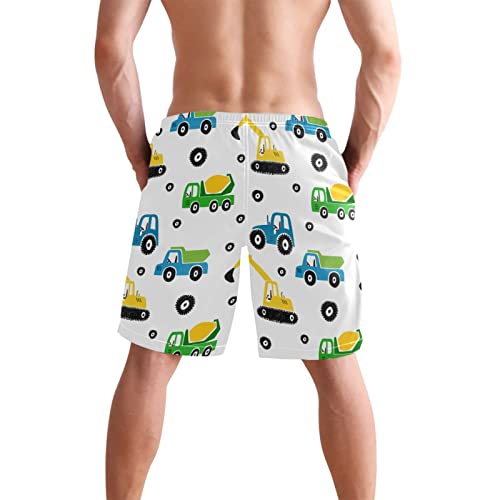 Tractor Excavator Dump Truck Men's Boy's Novelty Beach Shorts Swim Trunks Summer Quick Dry Bathing Suits S3