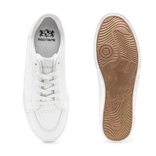 Image of Red Tape Men's Sneakers Off White Pu Round Toe Lace-Up Responsive Sole