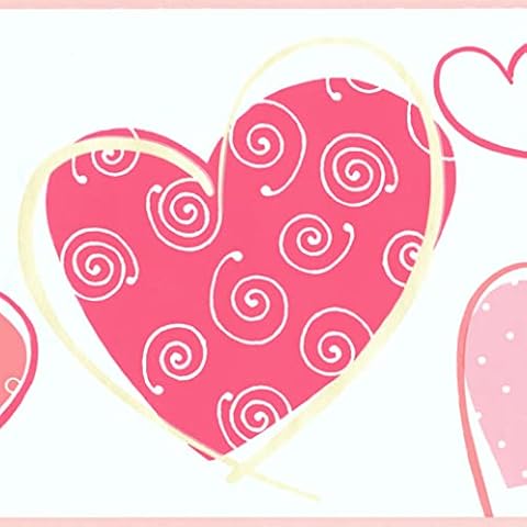 CONCORD WALLCOVERINGS Wallpaper Border Kid's Pattern Hearts for Girl's Bedroom Playroom, Pink Cream, 15 Ft by 7 in GK8863B Cover