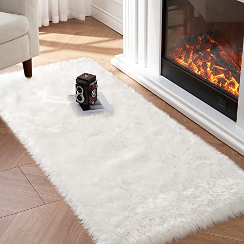 Image of Tangsoo 2x4 White Small Faux Rur Rug,Fluffy Rug for Sofa Chair Couch Cover
