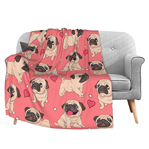 Delerain Cartoon Pugs Puppies Soft Throw Blanket 40"X50" Lightweight Flannel Fleece Blanket For Couch Bed Sofa Travelling Camping For Kids Adults #TOP3