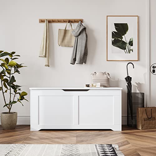 Irontar 39.4" Storage Chest, Wooden Lift Top Storage Bench, Box Organizer With Safety Hinges, Large Storage Box, Loads 220 Lb, Entryway Bench For Living Room, Bedroom, Easy Assembly, White Hxd005W #TOP7