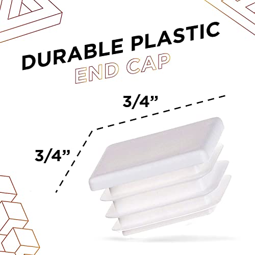 Image of Prescott Plastics 0.75 inch Inch Square Plastic Plug Insert (4 Pack), White End Cap for Metal Tubing, Fence, Glide Insert for Pipe Post, Chairs and Furniture