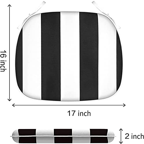 Eltostaus Outdoor Chair Cushions, Patio Chair Cushions Terrace Square Seat Cushion Waterproof Thick Black White Stripe 17 * 16 * 2 Inch (2 Pack) #TOP1