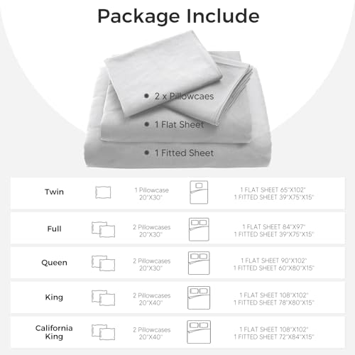 Image of Hotel Collection Queen Sheet Set - 4-Piece Ultra-Soft Microfiber, Extra Deep Pocket, Queen Size Fitted Sheet with Double Side Pockets, Cooling & Breathable, Wrinkle & Fade Resistant, Light Grey
