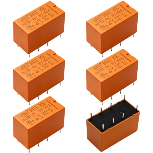 Tnisesm/6pcs Coil DPDT PCB Power Relay DC 3V 8 Pins Mini Power Relay PCB Relay HK19F-8P-3V