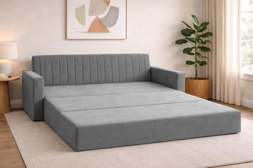 Image of Deco Studio Sofa Cum Bed | 3 Seater Armrest Sofa | Modern Fabric Sofa Bed for Living Room, Bedroom & Office - Grey Color