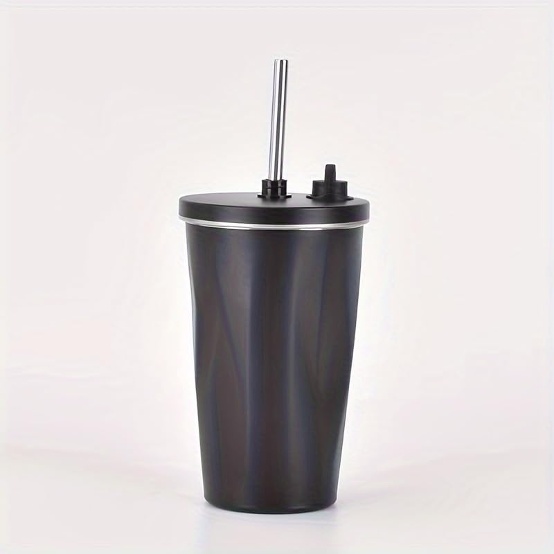 Image of YELONA 600 ml Vacuum Insulated Tumbler with Retractable Straw | Stainless Steel Portable Mug for Hot & Cold Beverages | Leak-Proof, Twist-Off Lid Flask for Coffee, Tea, Juices & More - Charcoal Black