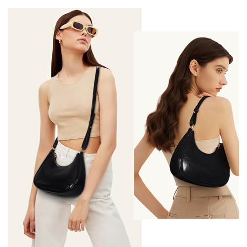 Image of Crescent Shoulder Bag Purse for Women Red Bag Faux Leather Hobo Handbag Solid Color Half Moon Crossbody Purse