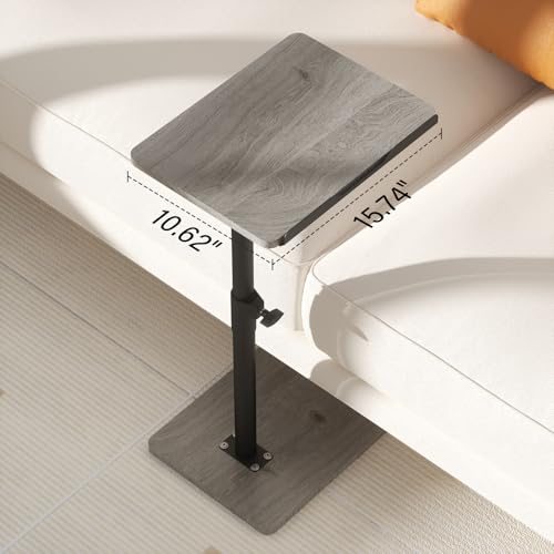 Image of YUHFERA Sofa Armrest Tray Table for Couch - 360 Swivel Height Adjustable End for Small Spaces, Snack Side Table for Bed or Chair with Phone & Tablet Slot (Gray,Angle Adjustable)
