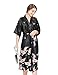 Produktbild ZAPZEAL Damen Seide Morgenmantel Bademantel Elegant Langarm Nachtkleid V Ausschnitt Sleepwear Nachtwäsche, Schwarz, S(EU)-MarkeGröße:M-Länge 112 cm