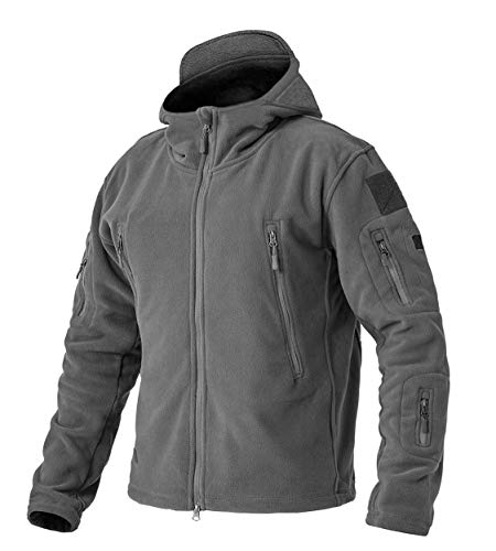 EKLENTSON Men's Winter Jacket Outdoor Fleece Warm Coats Full Zip Military Hoodies Multiple Pockets Workwear Coat Grey,S