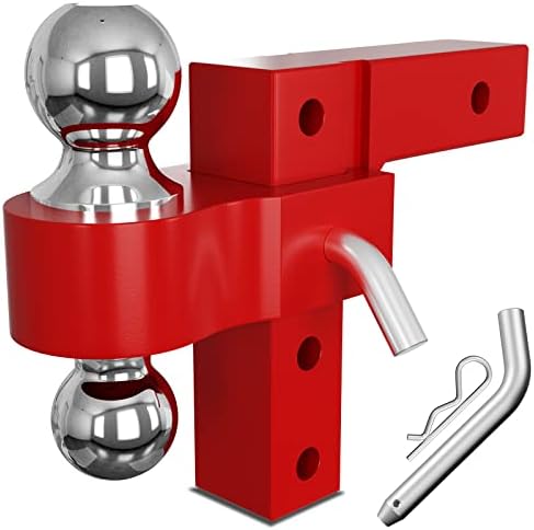IFOKA Adjustable Trailer Hitch Ball Mount, Fits 2-Inch Receiver, 6-Inch Drop Hitch, Tow Hitch Aluminum Forged Shank 2 Inch & 2-5/16 Inch Balls with Double Stainless Steel Lock Pins, Red