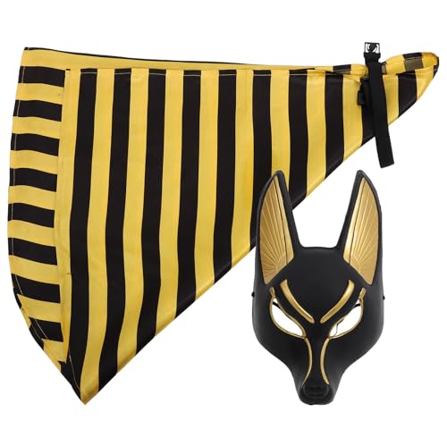 Masque Anubis égyptien Outanaya noir en tissu et plastique pour cosplay