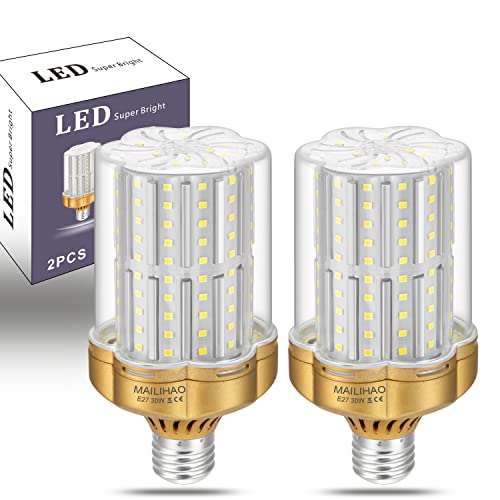 MAILIHAO 2pcs-Pack 30W Super Bright E27 LED Corn Bulb (250W Corresponds Bulbs) Cold White 6000K 3500LM Corn Lamps LED Bulbs for Factory Warehouse Garage Yard Non Dimmable