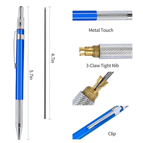 Aitikili 2mm Mechanical Pencil Set, 2 Pieces Artist Carpenter Drafting Pencils 2.0 mm with 2 Tube Lead Refill (HB, 2B), Art Lead Holder Metal Marker for Draft Drawing, Writing, Art Sketching
