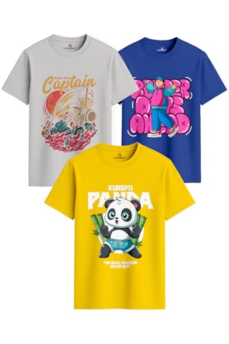 Image of Men's Regular Fit Printed T-Shirt Combo Pack of 3 | 100% Cotton Round Neck Half Sleeve Graphic Tees