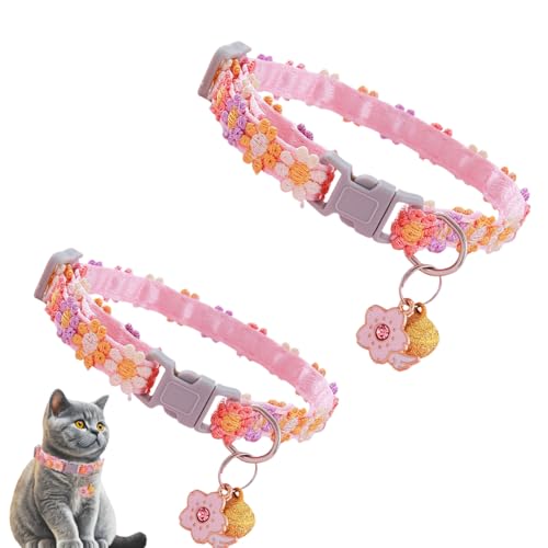 2 Piezas Collares De Gato Lindo, Collares para Mascotas con Hebilla De Seguridad, Collar De Flores para Perros con Cascabel, Tamaño Ajustable, Accesorios Colgantes para Mascotas Gato Perros