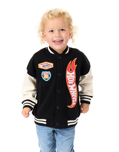 Hot Wheels Boys Bomber Jacket, Black, Flame Logo Graphic