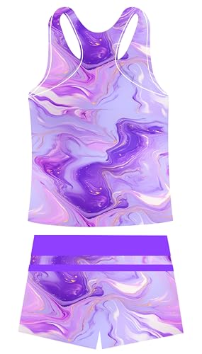 Image of UNIFACO Girls Swimsuits Size 10-12 Kids Fashion Boyshort Tankini Bathing Suit for Girls Modest Swimwear