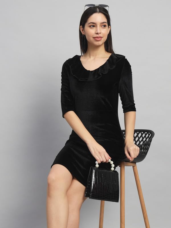 Image of V-Neck Party Dress for Women Bodycon | Shiny Velvet Half Sleeves Above Knee Length Outfit