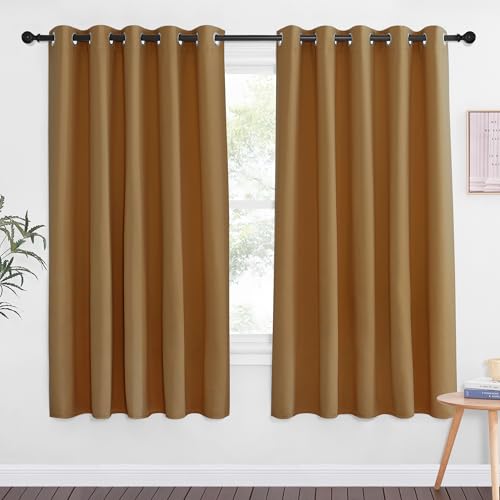 NICETOWN 66 Inch Long Blackout Curtains for Bedroom Living Room, Thermal Insulated Room Darkening Curtains, Light Blocking Blackout Drapes for Bedroom, 66" W x 66" L, 1 Panel, Gold Brown