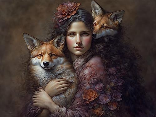 Toile fine 58x90cm GerRit d'une jeune fille à l'animal, texture premium